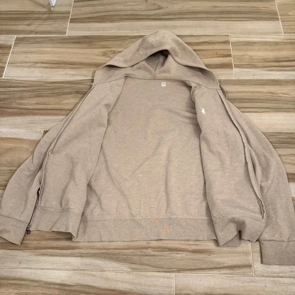 Polo Ralph Lauren Double Knit Full Zip Hoodie Beige Tan Heather Mens Size L